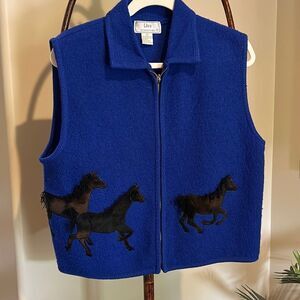 Boiled Wool Blue Horse Themed Vest
